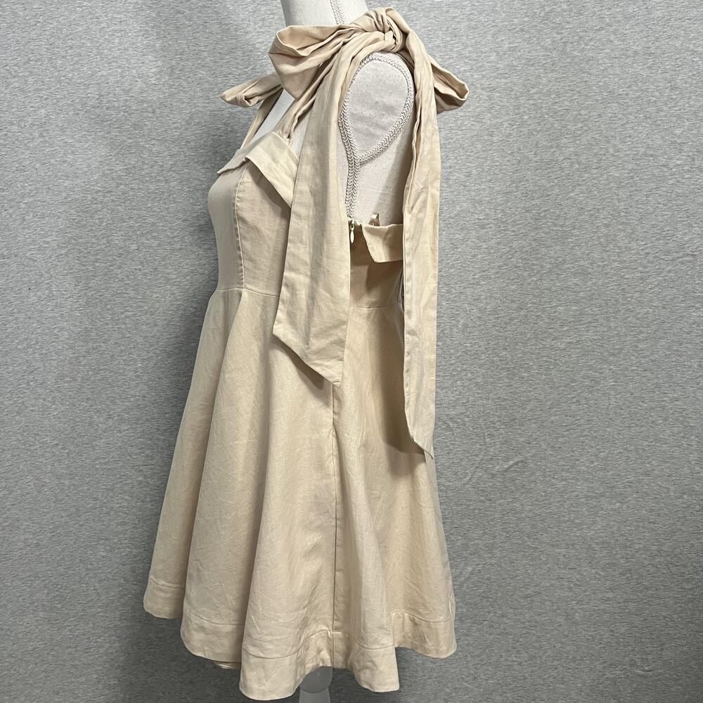 Mable Dress Womens Large Beige Linen Blend Bow Strap Fit Flare Lined Casual - Picture 2 of 12